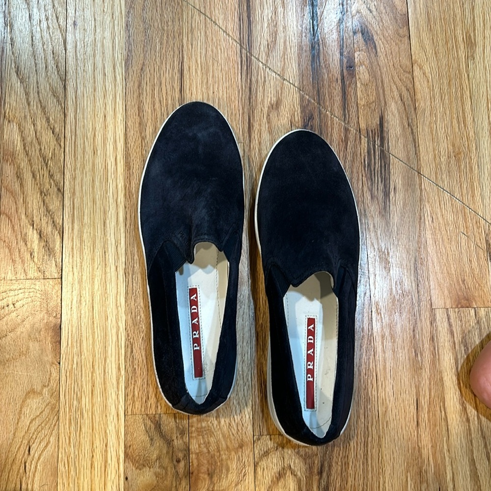 Prada slip on shoes. Prada Suede Slip-On Sneakers. Navy blue suede